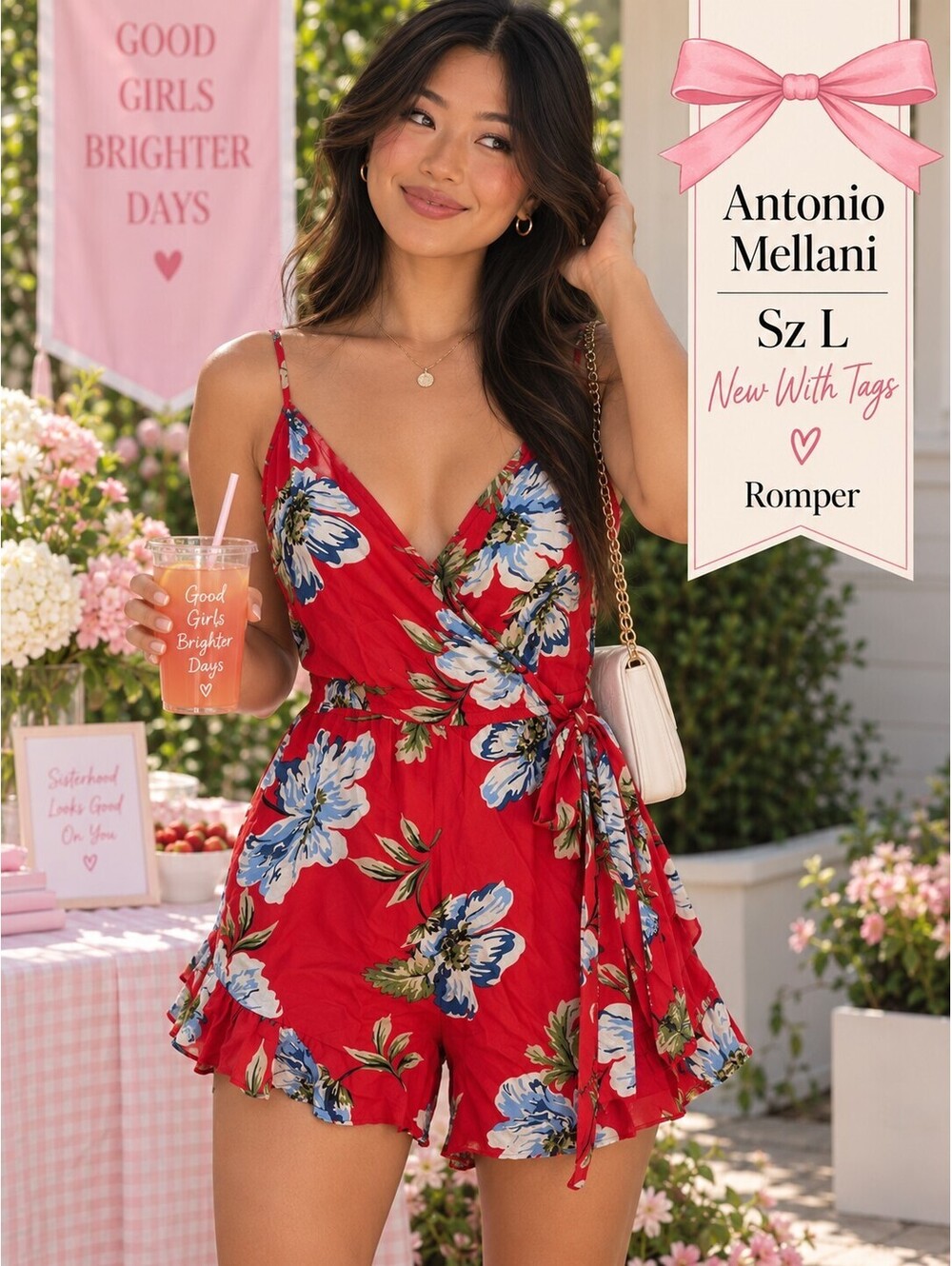 New With Tags! | Xhilaration | L | Red Floral Wrap Romper